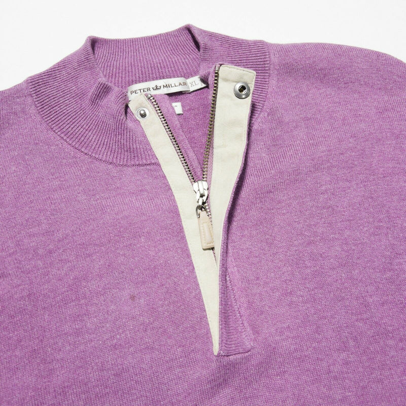 Peter Millar Men's XL Silk Cashmere Blend 1/4 Zip Purple Pullover Sweater