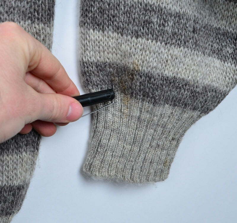 Vtg Hilda Ltd. Men's Sz XL 100% Wool Nordic Iceland Geometric HOLE STAIN Sweater