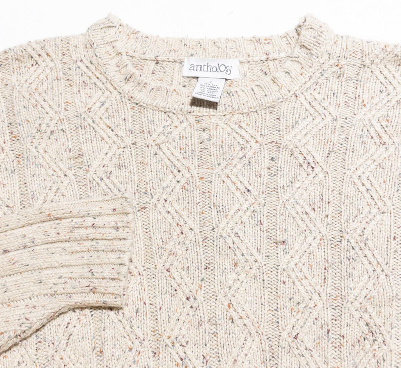 Anthology Cable-Knit Sweater Womens Large Silk Cashmere Angora Pullover Crewneck