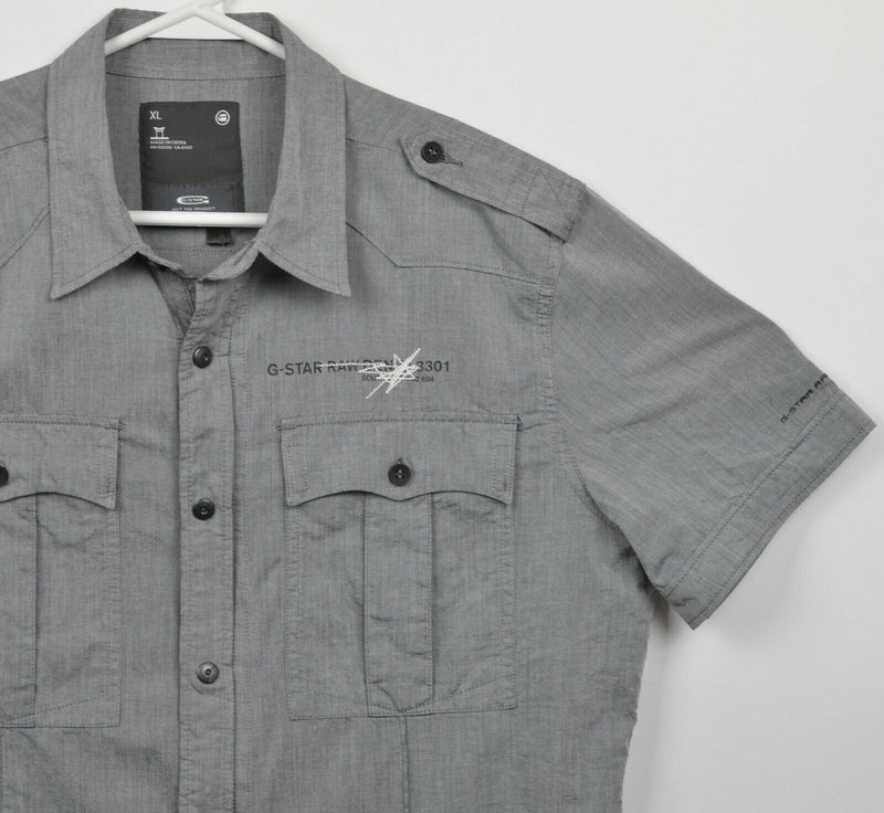 G-Star Raw Men's XL Snap-Front Gray 3301 Pockets Military Safari Button Shirt