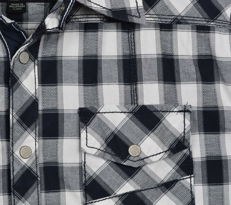 Buckle Black Men's Sz XL Slim Fit Snap Front White Black Plaid Rockabilly Shirt