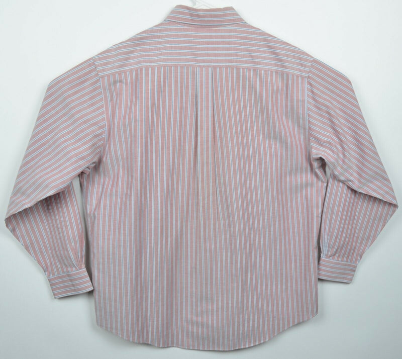 Brooks Brothers Men's Large Red Blue Striped Non-Iron Logo Button-Down Shirt