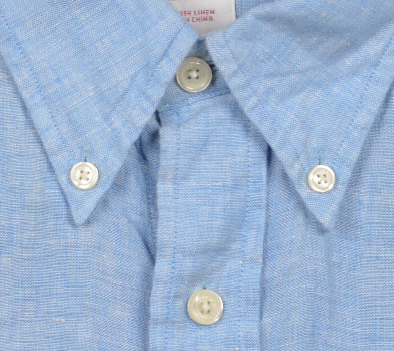 Brooks Brothers Men's 2XL Irish Linen Solid Blue Long Sleeve Button-Down Shirt