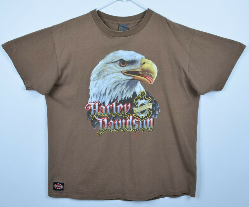 Vintage 1990 3D Emblem Men's Sz XL Harley-Davidson Eagle Brown T-Shirt