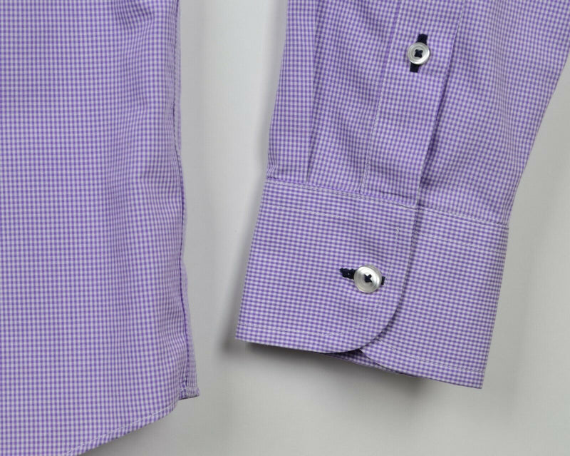 UNTUCKit Men's Large Slim Fit Wrinkle Free Purple Micro-Check Plaid Shirt