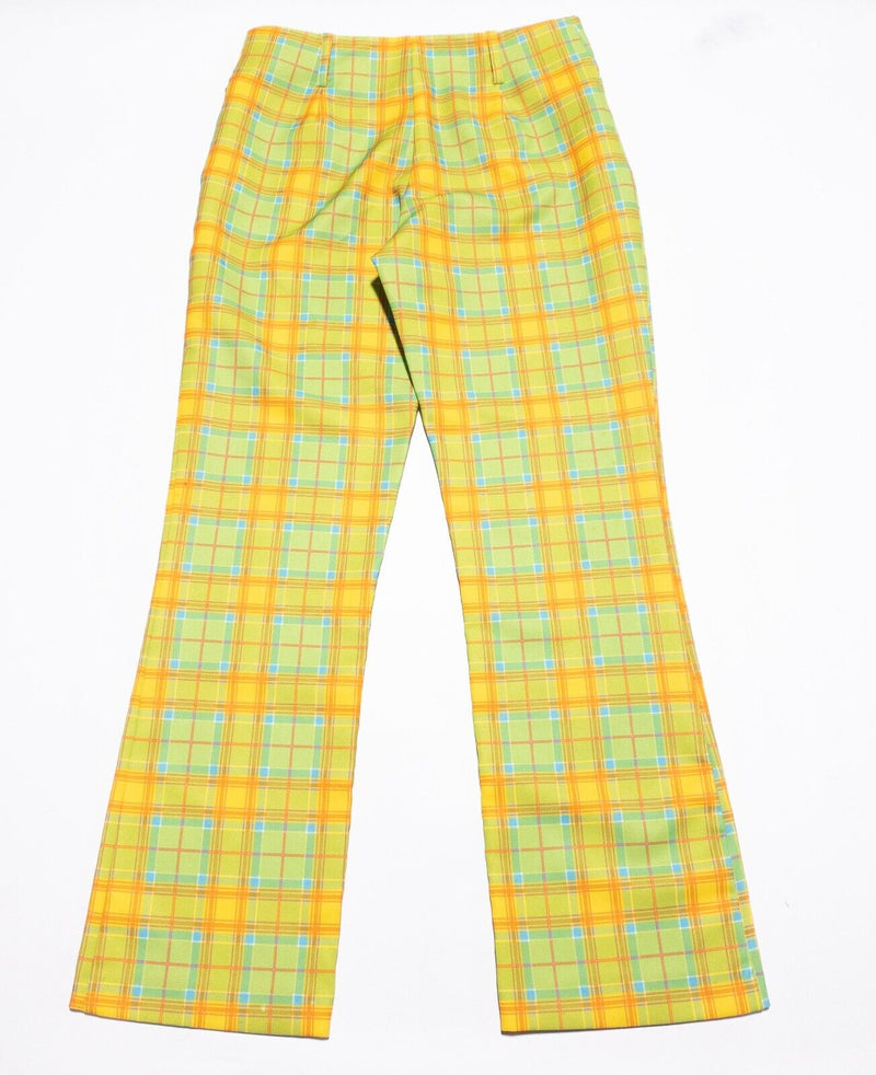 Beverly Rose Disco Pants Women's Fits 32x30 Vintage 70s Yellow Green Plaid