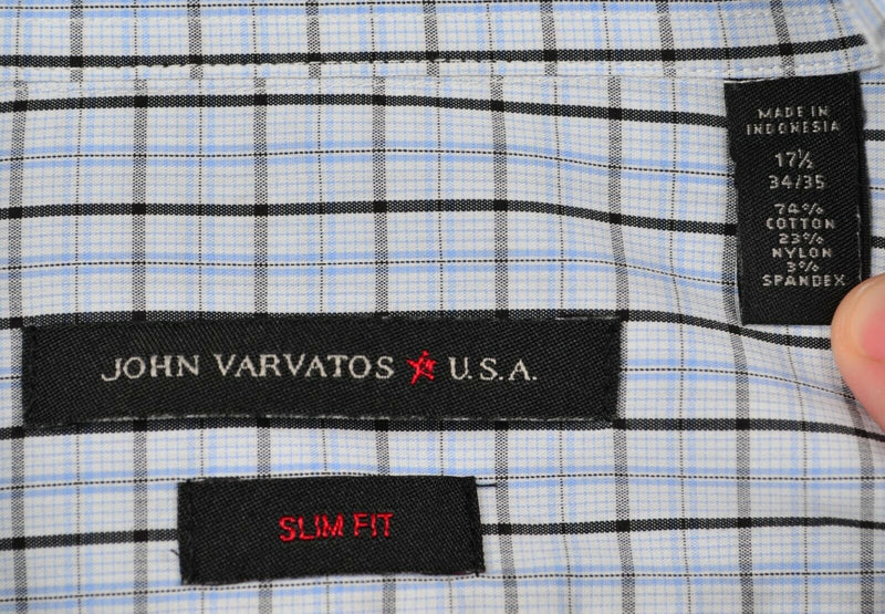 John Varvatos USA Men's 17.5 (XL) Nylon Wicking White Blue Plaid Button Shirt