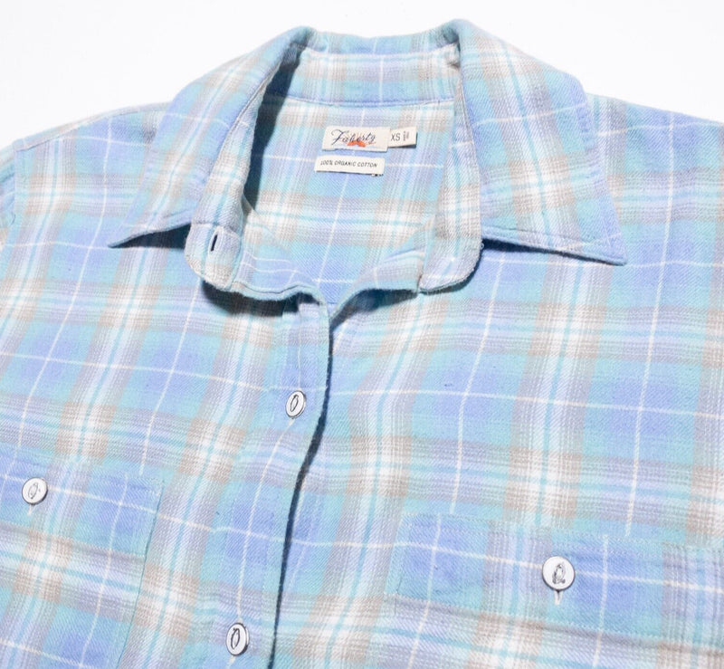 Faherty Shirt Women's XS Button-Up Long Sleeve Blue Plaid Organic Cotton