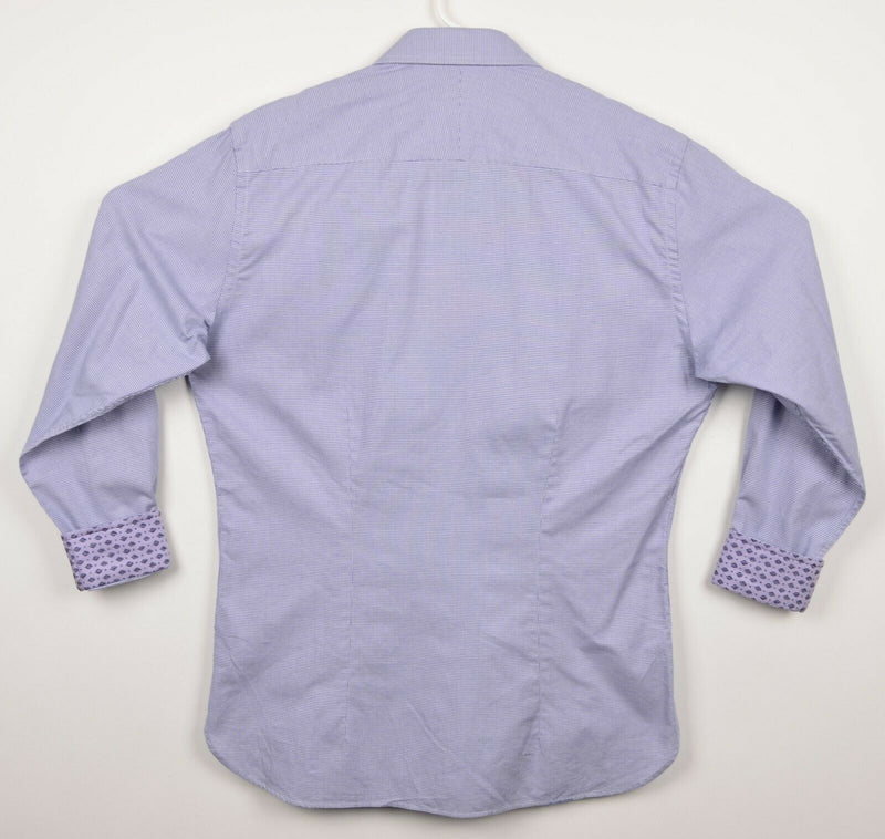 Ted Baker Endurance Men's Sz 16 32/33 Flip Cuff Purple Houndstooth Dress Shirt