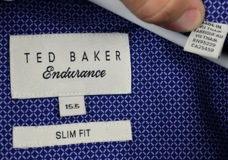 Ted Baker Endurance Men's 15.5 Slim Fit Flip Cuff Navy Blue/Purple Dress Shirt