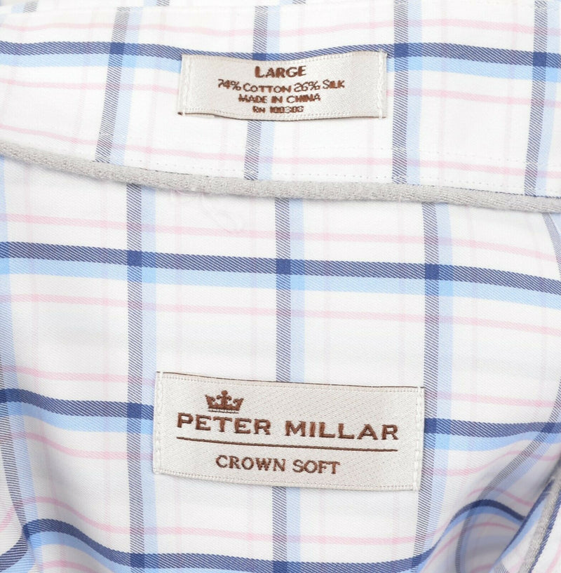 Peter Millar Crown Soft Men's Sz Large Cotton Silk Blend Plaid Button-Down Shirt