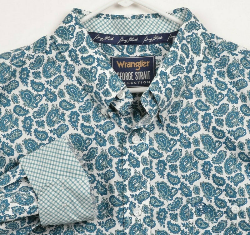 Wrangler George Strait Men's 3XLT Flip Cuff Blue Teal Paisley Western Shirt