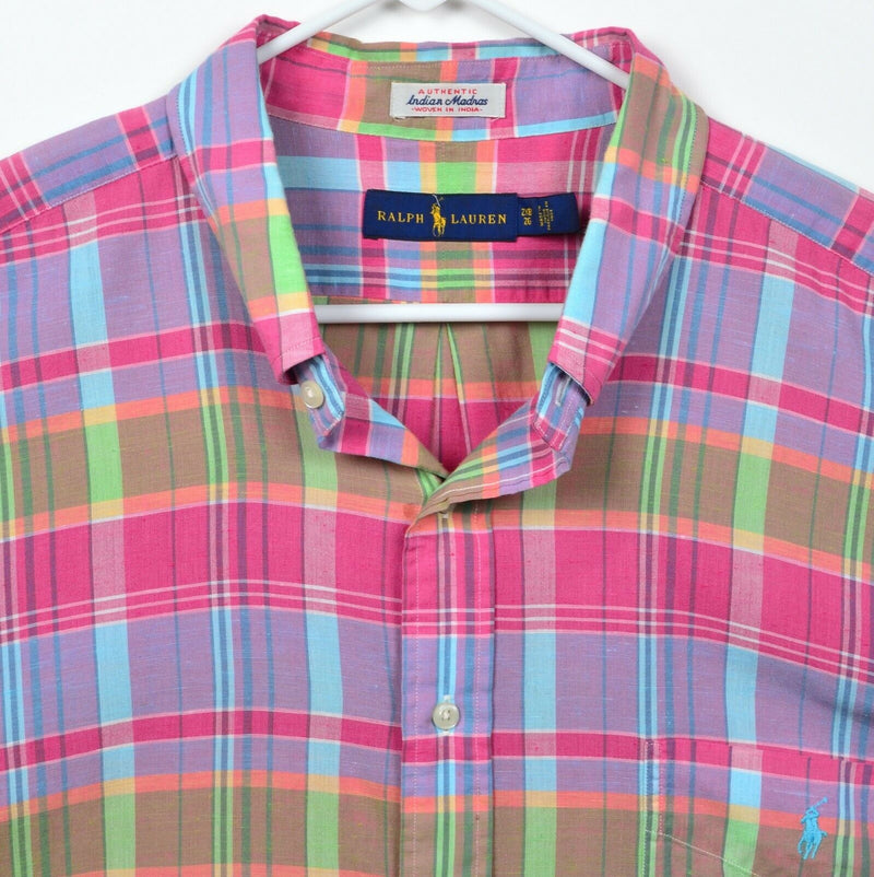 Polo Ralph Lauren Men's 2XB (2XL Big) Indian Madras Pink Plaid Button-Down Shirt