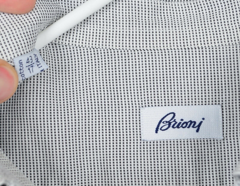 Brioni Italy Men's 43/17 White Black Houndstooth Plaid Short Sleeve Dress Shirt