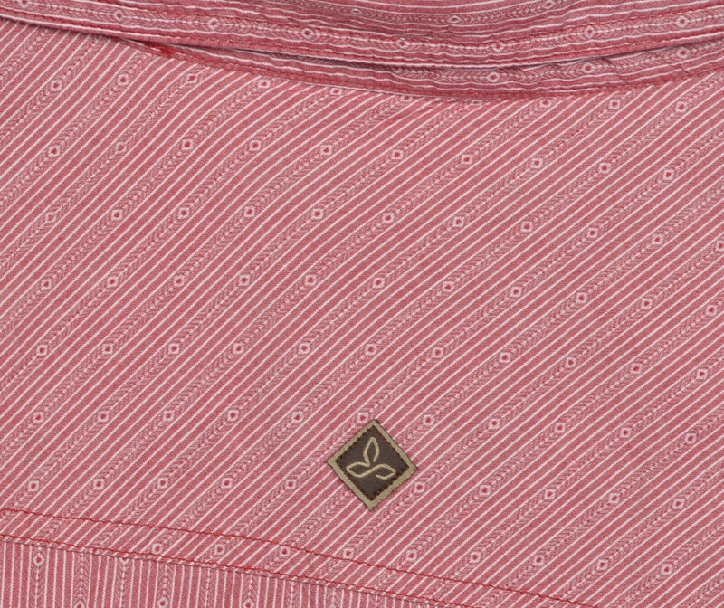 Prana Men's XL Red Striped Geometric Organic Cotton Button-Front Shirt