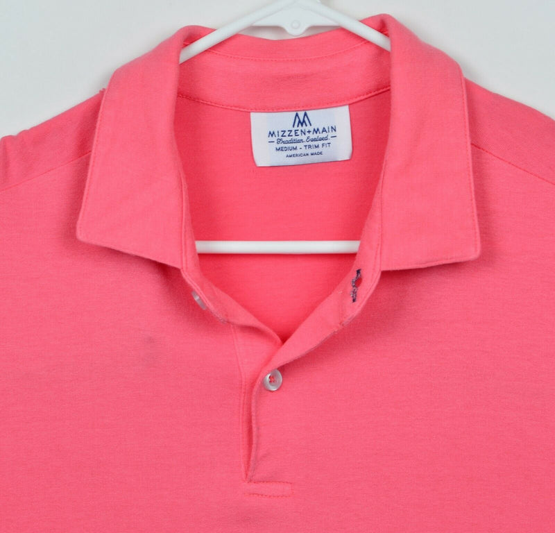 Mizzen + Main Men's Sz Medium Trim Fit Solid Pink Rayon Lycra S/S Polo Shirt