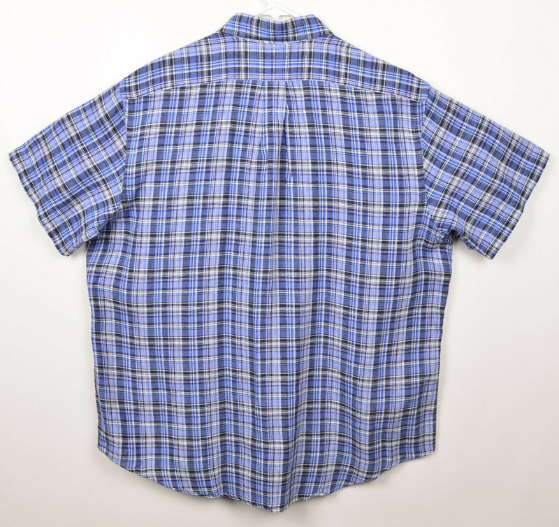 Polo Ralph Lauren Men's Sz XL 100% Linen Blue Plaid Button-Down Shirt