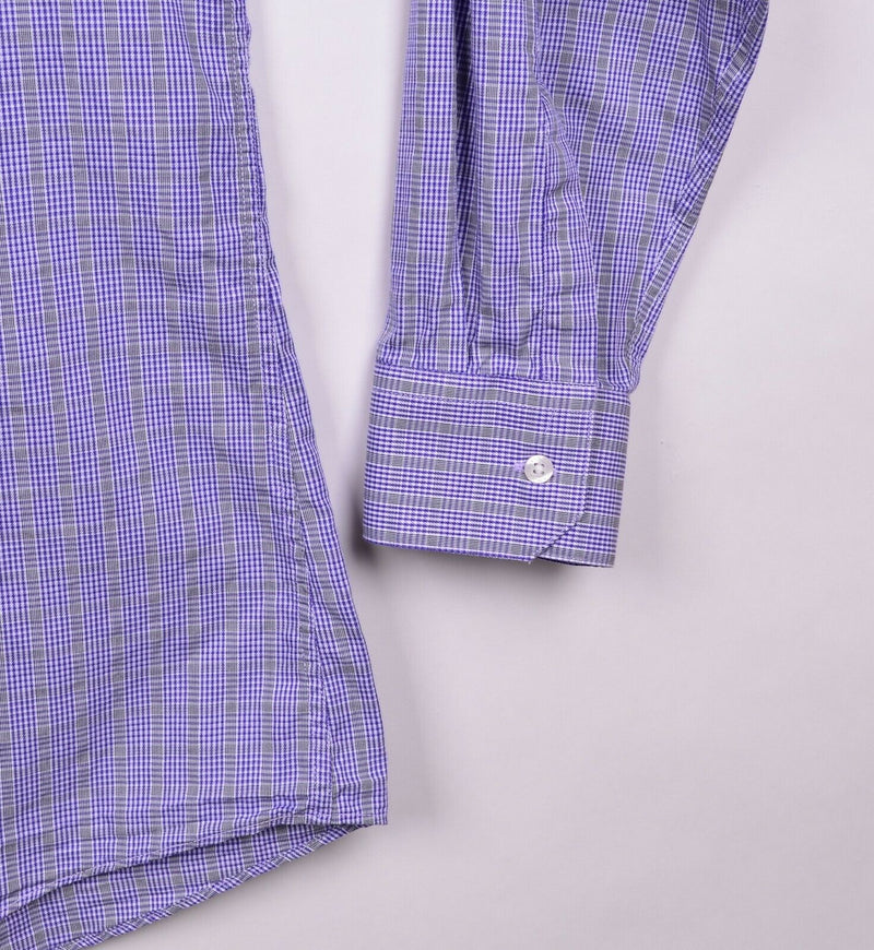 Vince Camuto Men's 17 32/33 Slim Fit Purple Plaid Contrast Collar Dress Shirt