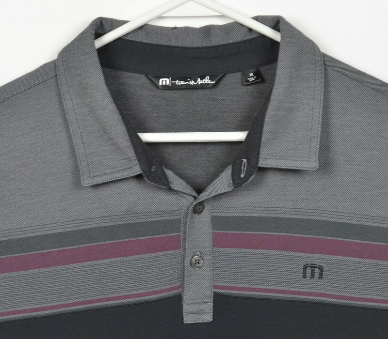 Travis Mathew Men's XL Gray Black Striped Cotton Polyester Blend Golf Polo Shirt