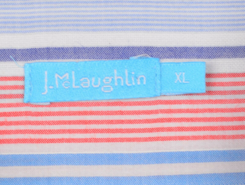 J. McLaughlin Men's Sz XL Blue Red Striped Button Down Shirt