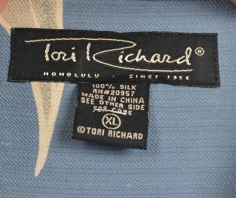 Tori Richard Men's Sz XL 100% Silk Blue Floral Hawaiian Aloha Shirt