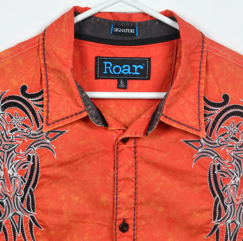 Roar Signature Men's 2XL Orange Tribal Distressed Cotton Spandex Blend Shirt