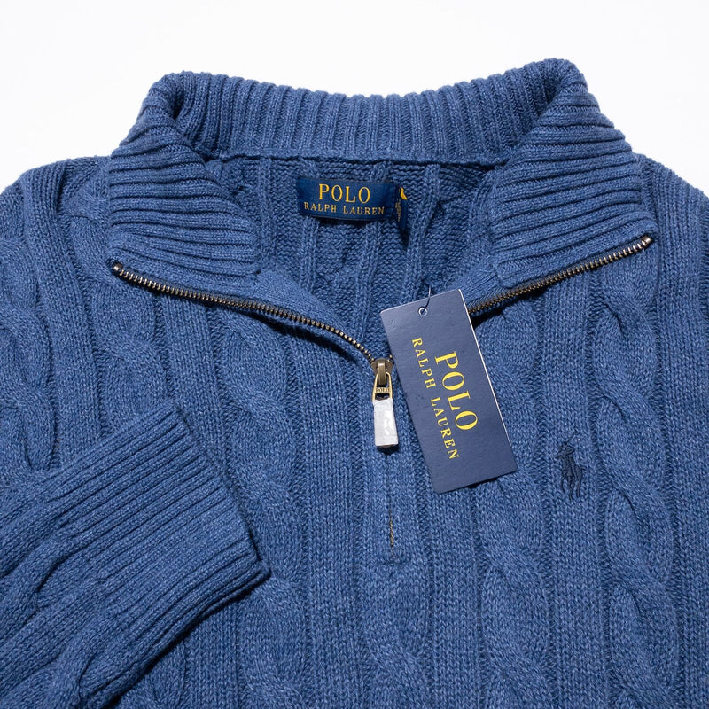 Polo Ralph Lauren Cable-Knit Sweater Men's Large Pullover 1/4 Zip Blue Knit