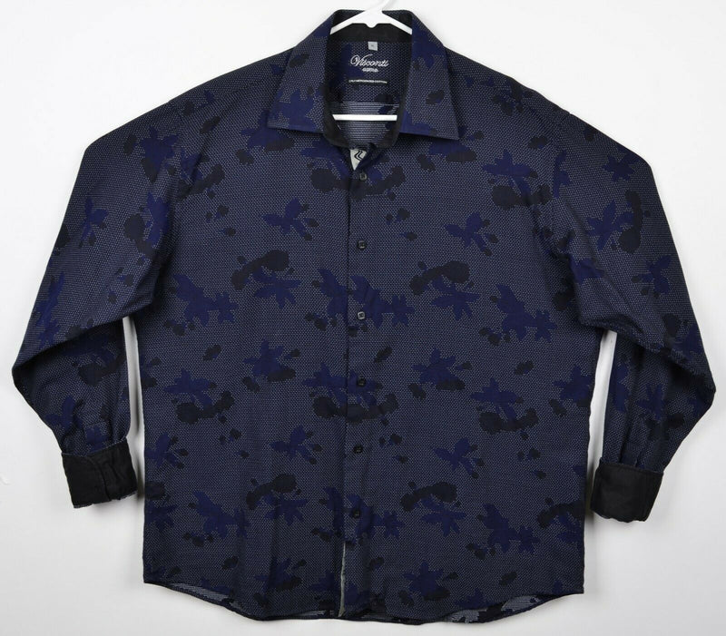 Visconti Uomo Men's XL Flip Cuff Floral Polka Dot Navy Blue Black Designer Shirt