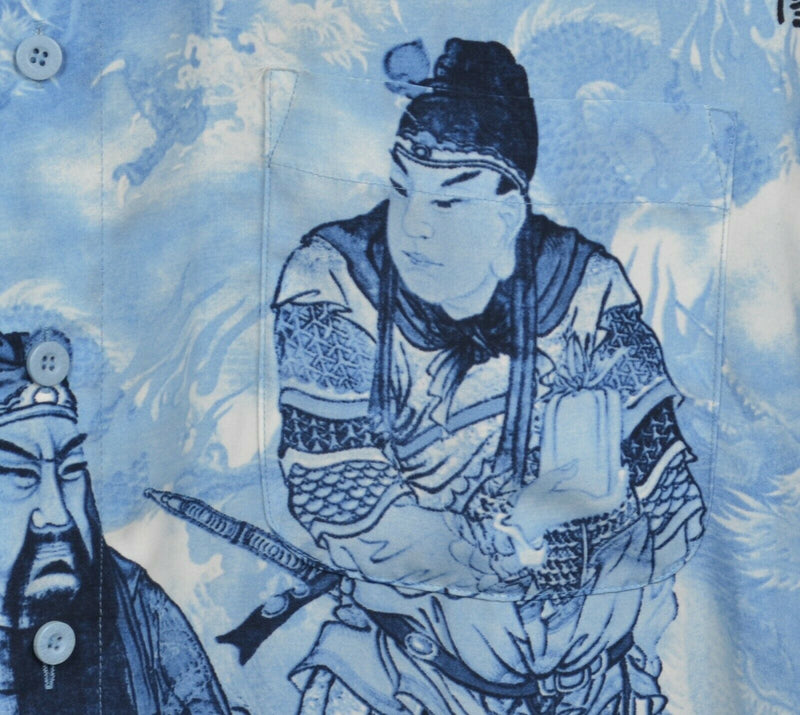 Vintage 90s Southpole Men's Large Samurai Polyester Asian Blue Y2K Party Shirt