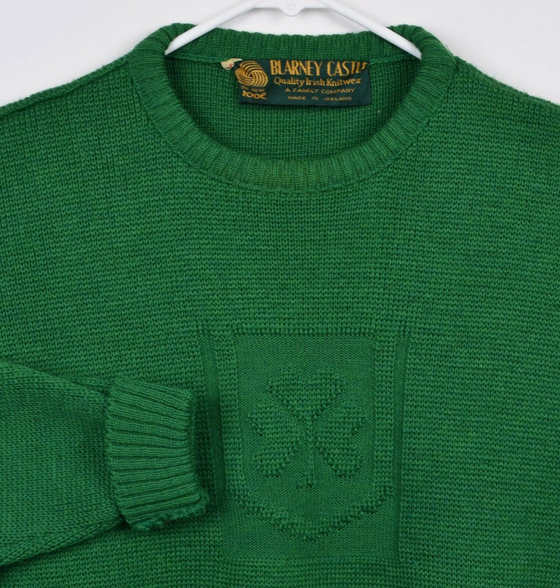 Blarney Castle Men's Large Green Wool Shamrock Knit Irish Crewneck Sweater