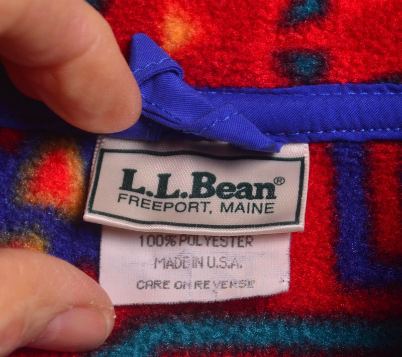 Vtg 90s L.L. Bean Kid's Sz Large Snap-T Fleece Jacket Aztec Red Salamander