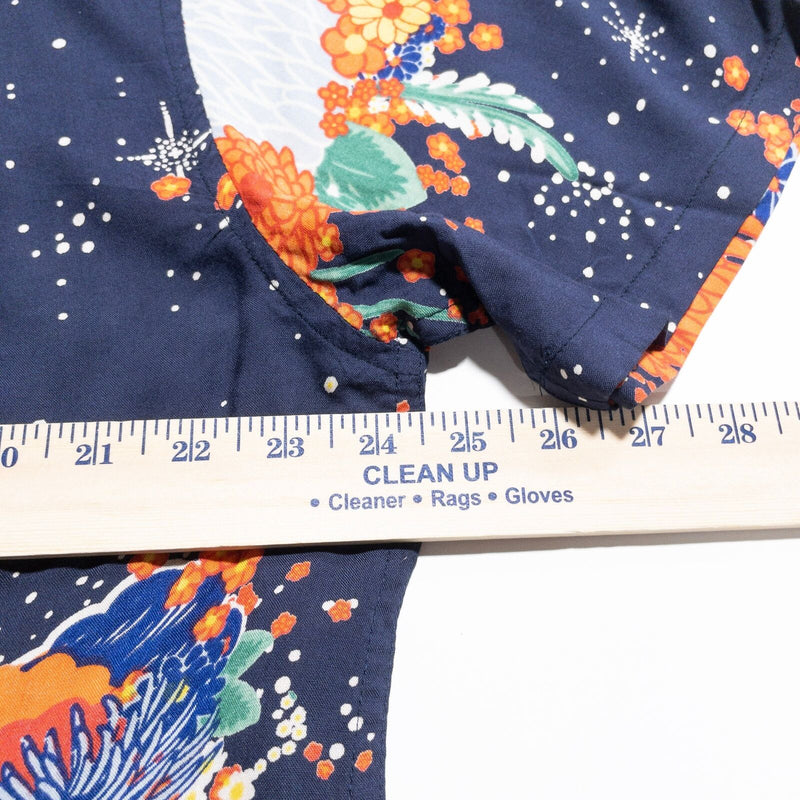 HUF Camp Shirt Men's XL Blue Floral Geometric Loop Collar Viscose Hawaiian