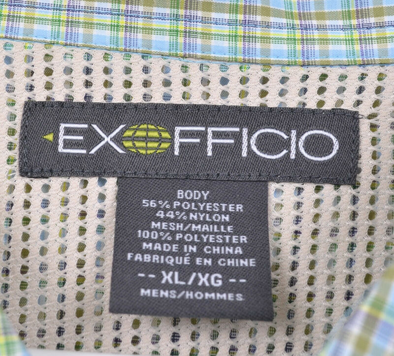 ExOffico Men's Sz XL Vented Green Blue Plaid Fishing Hiking Outdoor Travel Shirt