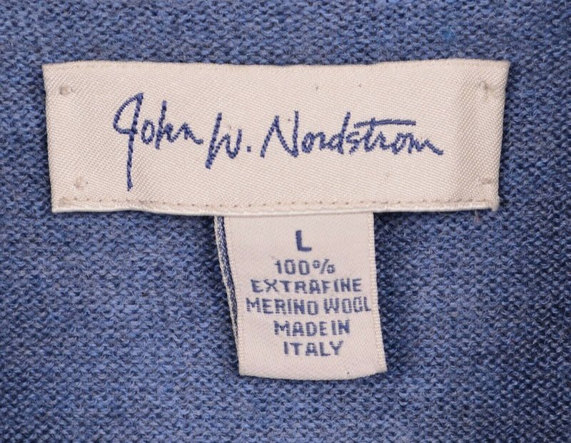 John W. Nordstrom Men's Sz Large 100% Merino Wool 1/4 Zip Blue Italian Sweater
