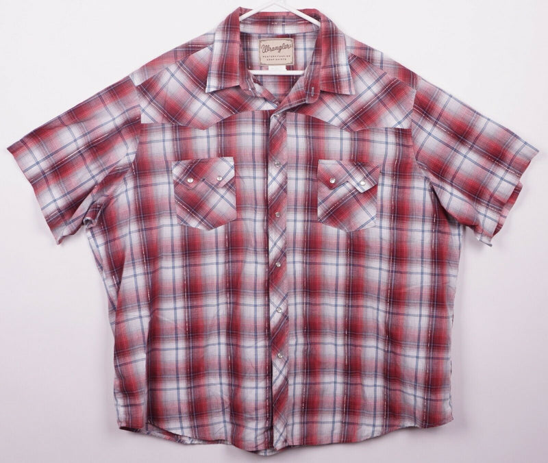 Wrangler Men's 2XB (2XL Big) Pearl Snap Red Plaid Metallic Western Shirt