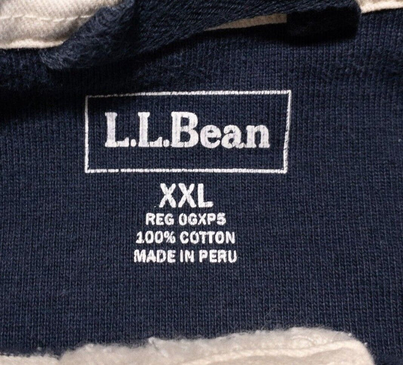 L.L. Bean Rugby Shirt 2XL Men's Polo Green Blue Chunky Stripe Short Sleeve