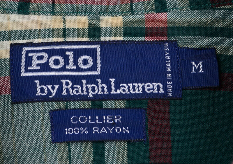 Polo Ralph Lauren Men's Medium Rayon "Collier" Forest Green Tartan Plaid Shirt