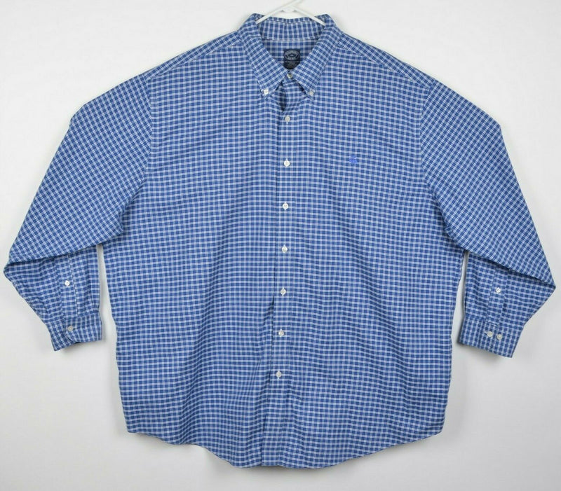 Brooks Brothers Men's 3XL Non-Iron Blue Plaid Logo Long Sleeve Button-Down Shirt