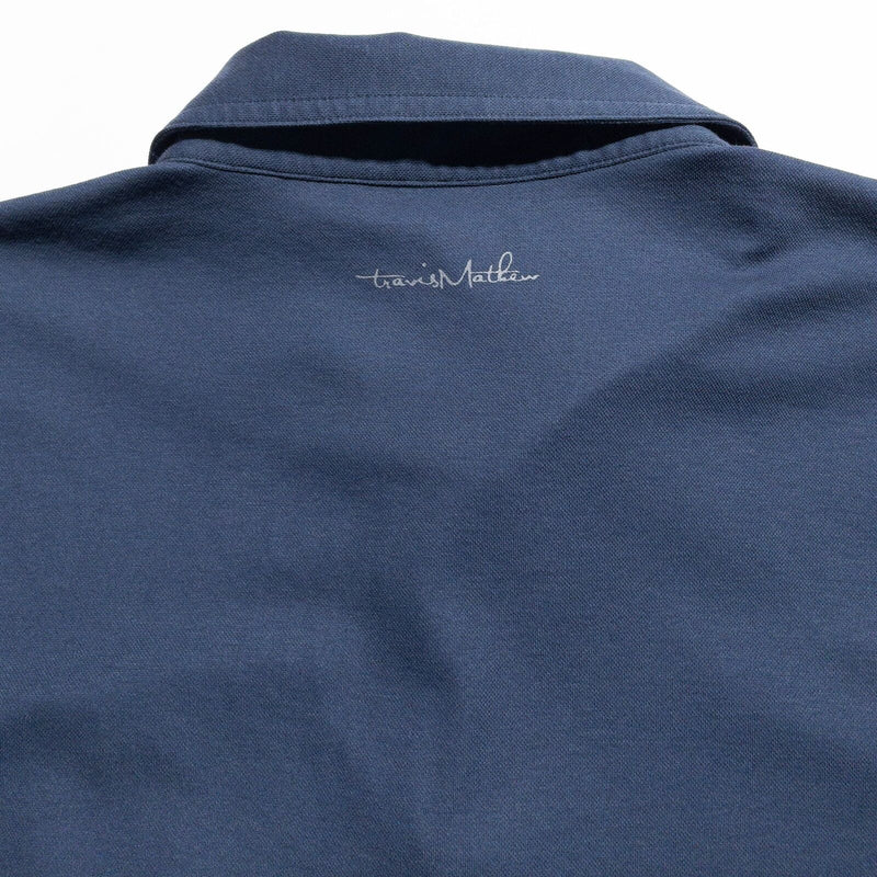 Travis Mathew Polo Shirt Men's XL Blue Gray Striped Short Sleeve Golf Casual