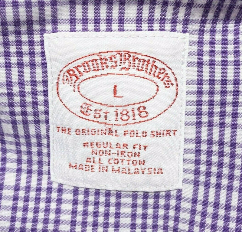 Brooks Brothers Non-Iron Button-Down Shirt Sheep Logo Purple Check Men's Large