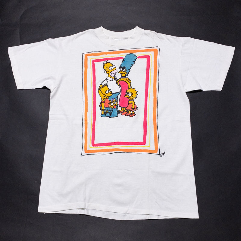 Vintage Simpsons T-Shirt Men's XL Hand Painted Neon 90s Single Stitch White USA