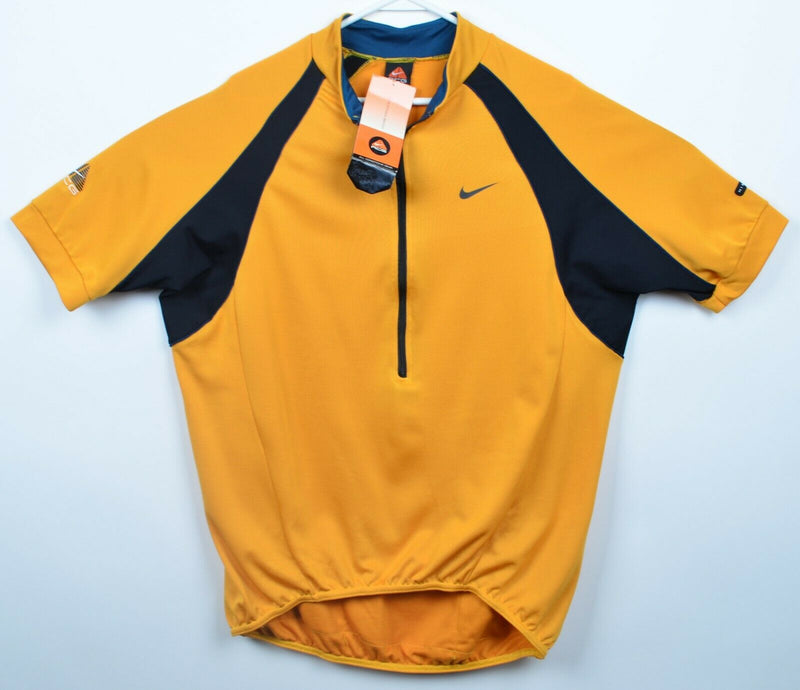 Vintage Nike ACG Men's Large Cycling Mustard Yellow USA Half-Zip Bike Jersey