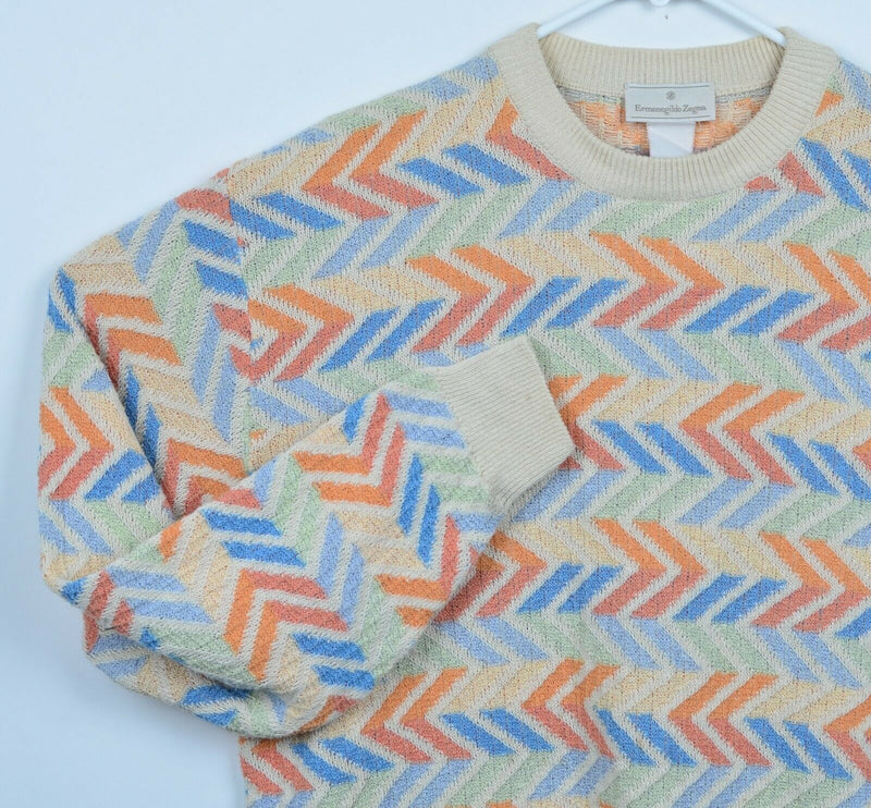 Ermenegildo Zegna Men's Sz Large? Geometric Zig Zag Multicolor Pullover Sweater