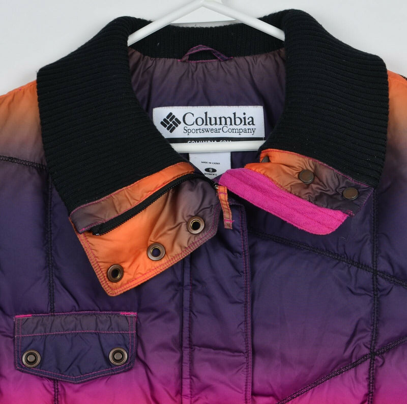Columbia Women's Small Down Mutli-Color Purple Pink Orange Ombre Puffer Jacket