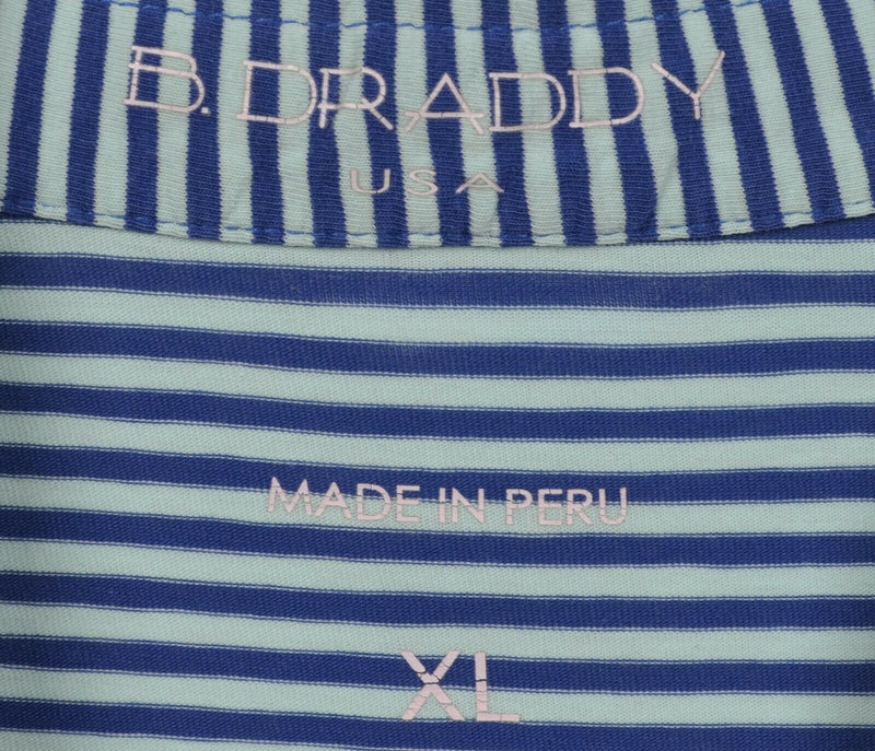 B. Draddy Men's XL Blue Striped Pima Cotton Spandex Golf Pocket Polo Shirt