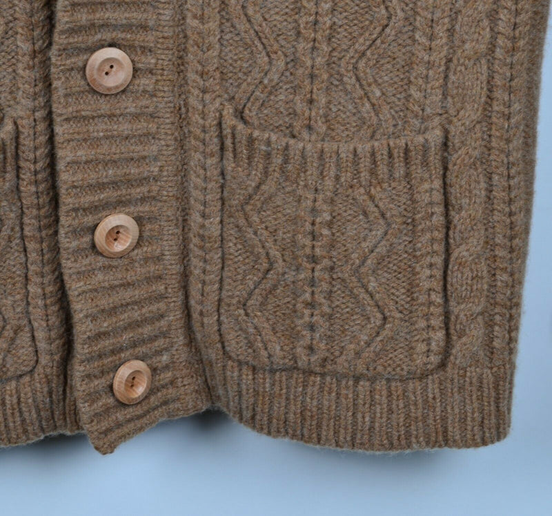 Wallace & Barnes Men's Medium Cable-Knit Wool J. Crew Brown Cardigan Sweater