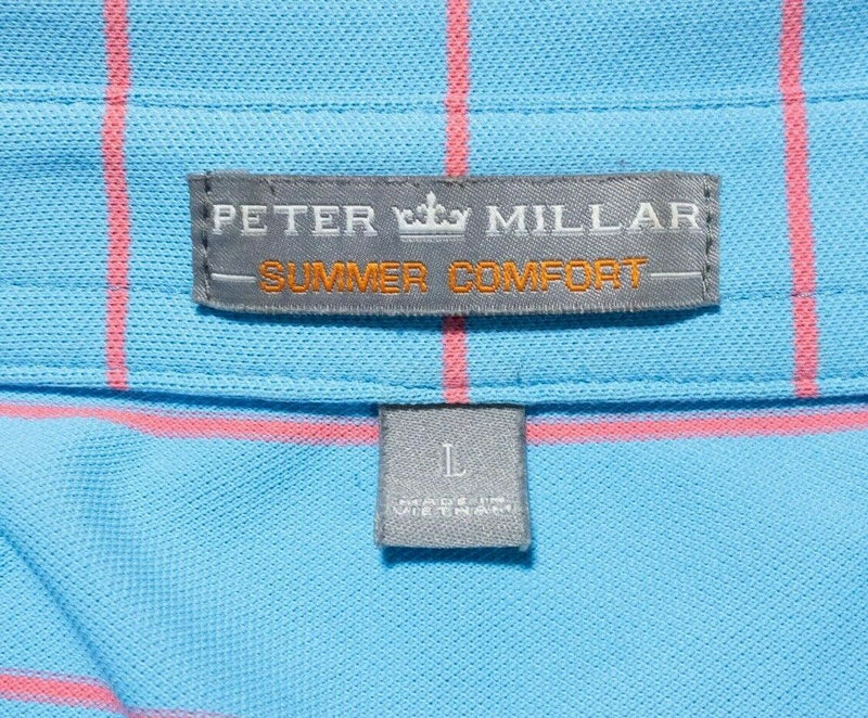 Peter Millar Summer Comfort Large Polo Golf Shirt Men Blue Pink Striped Wicking