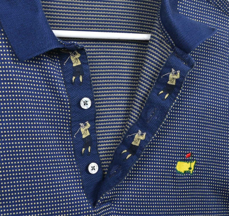 Bobby Jones Men's Sz XL Masters Logo Navy Blue Polka Dot Italy Golf Polo Shirt