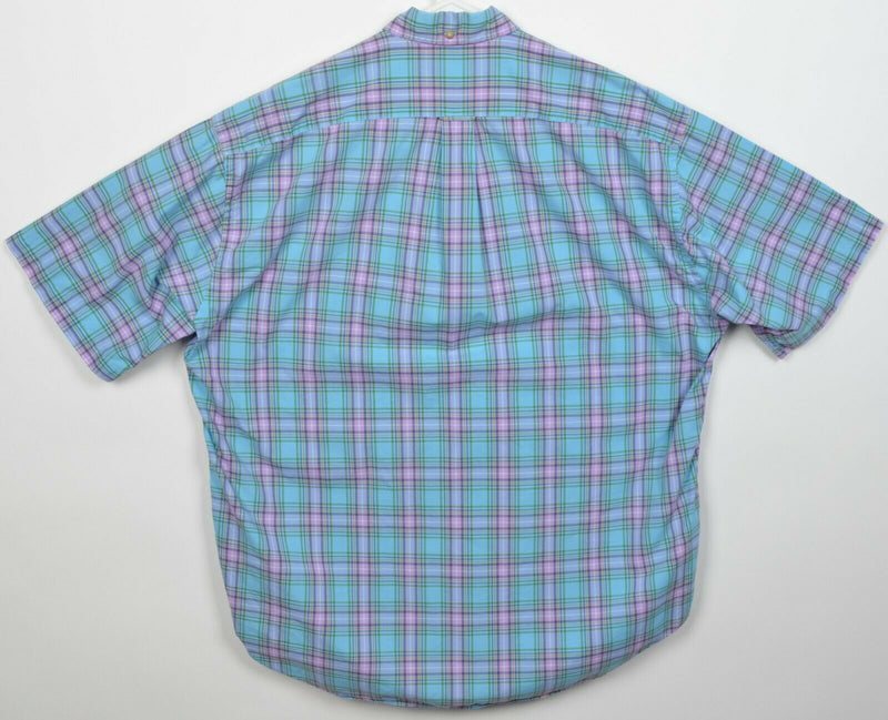 Vintage Faconnable Men's Large Albert Goldberg Blue Purple Plaid Button Shirt