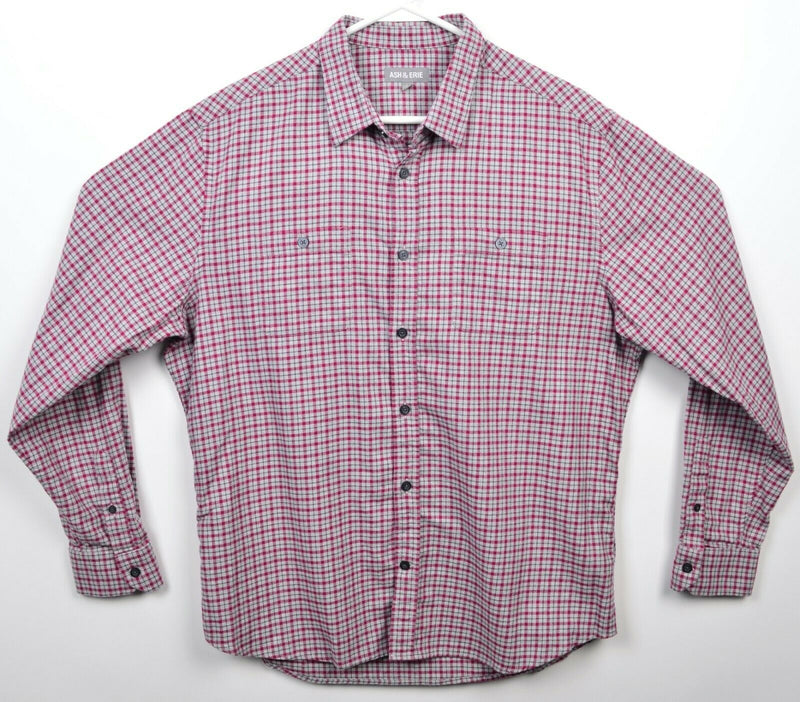 Ash & Erie Men's Large Slim Pink/Red Gray Check Flannel Button-Front Shirt